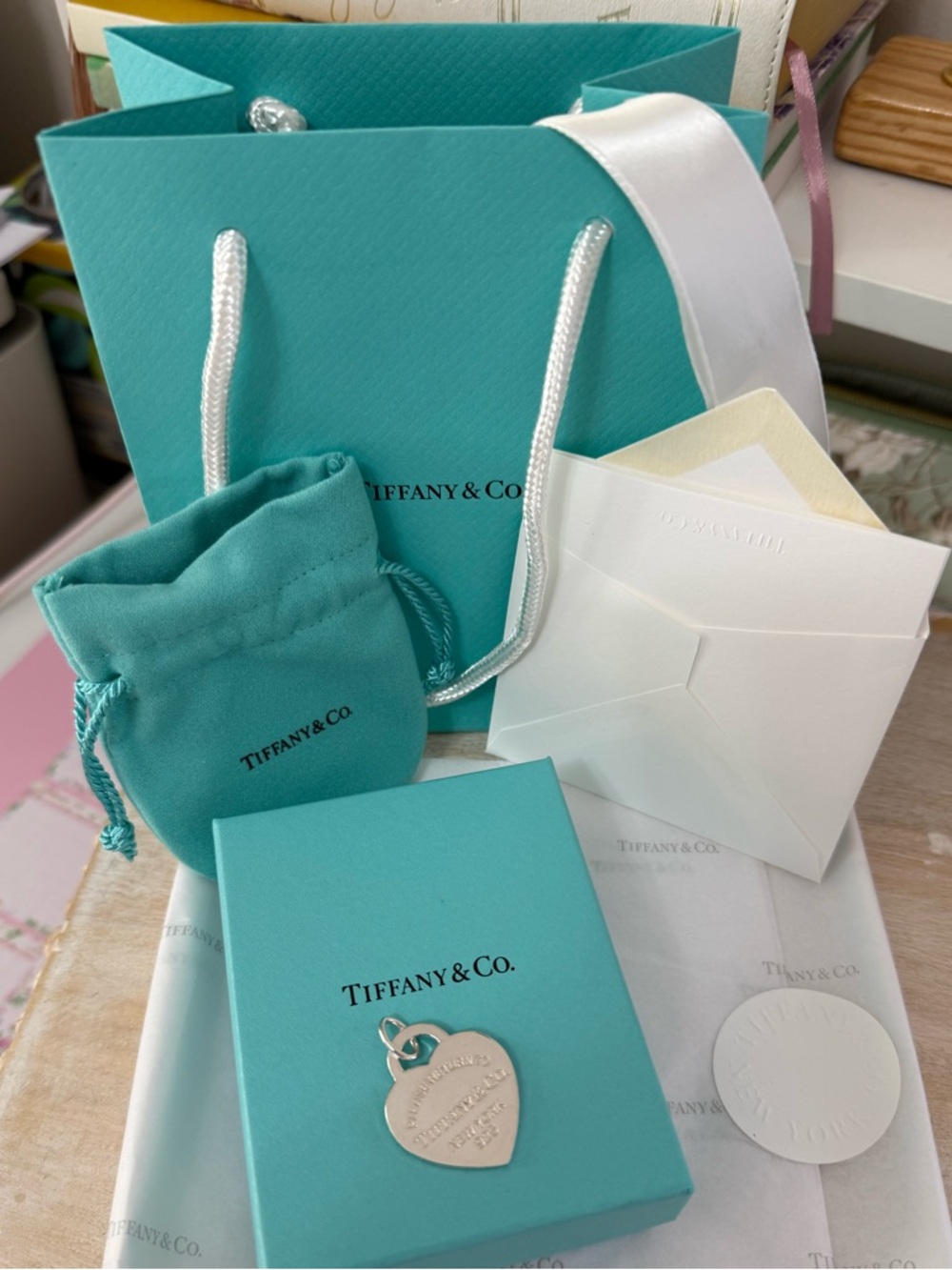 Tiffany & Co. Sterling Silver Heart Tag on Tiffany Blue Box with extras.